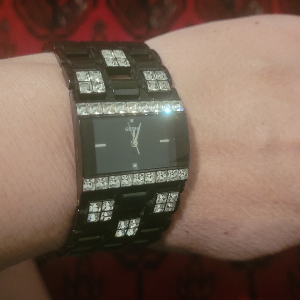 Elegant Black Watch with Crystal Accents
